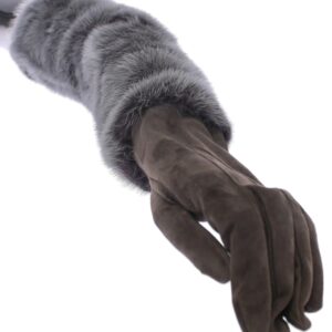 Dolce & Gabbana Elegant Gray Mink Fur Leather Elbow Gloves