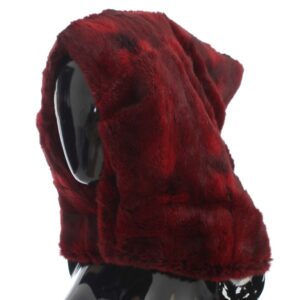 Dolce & Gabbana Luxurious Bordeaux Fur Hooded Scarf Wrap