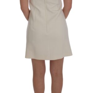 Dolce & Gabbana Elegant White Wool Shift Dress with Gold Brooch