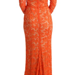 Dolce & Gabbana Elegant Long-Sleeve Full-Length Orange Sheath Dress