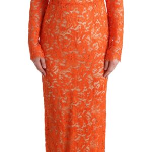 Dolce & Gabbana Elegant Long-Sleeve Full-Length Orange Sheath Dress