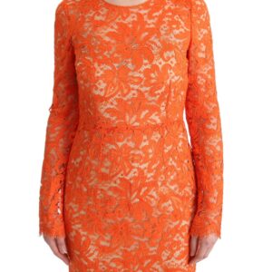 Dolce & Gabbana Elegant Long-Sleeve Full-Length Orange Sheath Dress