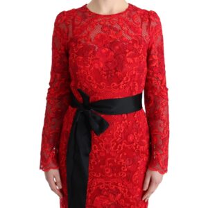 Dolce & Gabbana Elegant Red Sheath Dress with Silk Bow Belt