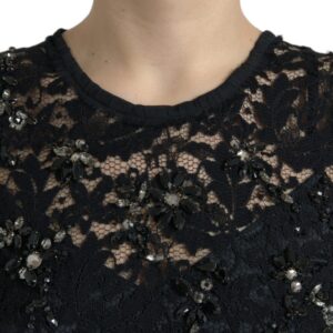 Dolce & Gabbana Exquisite Black Floral Lace Crystal Sheath Dress