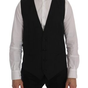 Dolce & Gabbana Elegant Gray Striped Wool Blend Vest