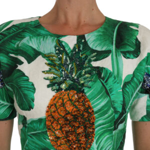 Dolce & Gabbana Elegant Green Banana Leaf Print A-Line Dress