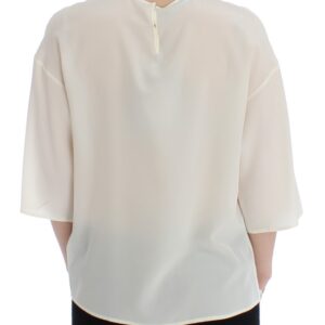 Dolce & Gabbana Ivory Sequined Silk Blouse Top