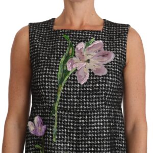 Dolce & Gabbana Elegant Gray Mini A-Line Dress with Purple Tulip