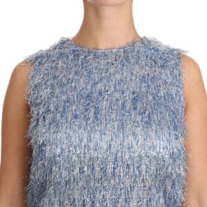 Dolce & Gabbana Elegant Light Blue Fringe Shift Dress