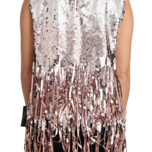 Dolce & Gabbana Golden Pink Sequined Fringe Elegance Top