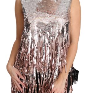 Dolce & Gabbana Golden Pink Sequined Fringe Elegance Top