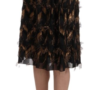 Dolce & Gabbana Elegant Gold Black Silk Blend High Waist Skirt