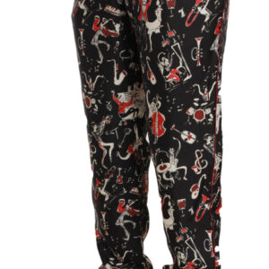 Dolce & Gabbana Elegant Black Silk Lounge Pants with Red Print