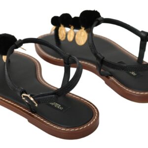 Dolce & Gabbana Pom Pom Flip Flop Ankle Strap Flats