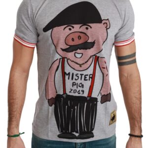 Dolce & Gabbana Chic Gray Cotton T-Shirt with Year of the Pig Motive