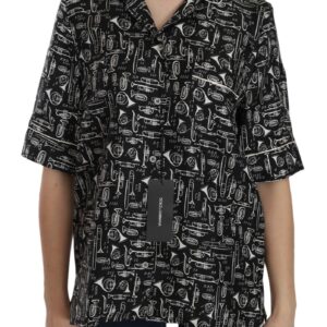 Dolce & Gabbana Musical Instrument Silk Collared Top