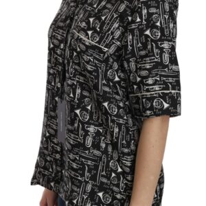 Dolce & Gabbana Musical Instrument Silk Collared Top