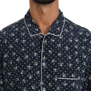 Dolce & Gabbana Silken Elegance: Blue Skull Print Lounge Shirt