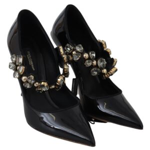 Dolce & Gabbana Elegant Black Leather Crystal Pumps