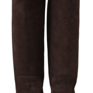 Dolce & Gabbana Studded Suede Knee High Boots in Brown