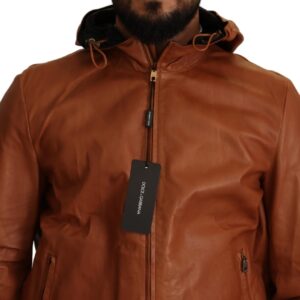 Dolce & Gabbana Elegant Brown Leather Bomber Jacket