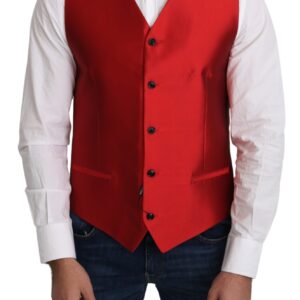 Dolce & Gabbana Ravishing Red Silk Formal Vest