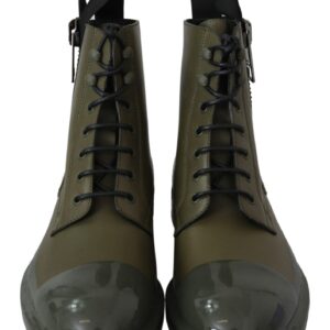 Dolce & Gabbana Chic Military Green Leather Ankle Boots