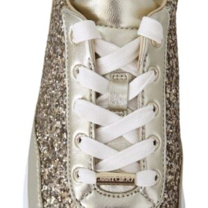 Jimmy Choo Antique Gold Glitter Leather Sneakers