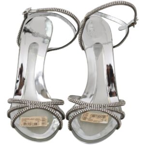 Dolce & Gabbana Silver Leather Ankle Strap Sandals with Crystals