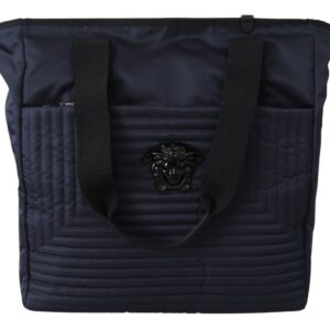 Versace Elegant Blue Nylon Tote Bag