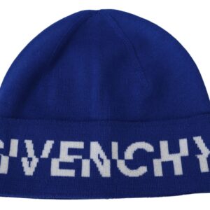 Givenchy Chic Unisex Cobalt Wool Beanie with Logo Detail