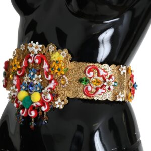 Dolce & Gabbana Golden Floral Crystal Embellished Waist Belt