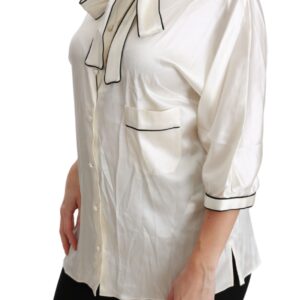 Dolce & Gabbana Elegant Beige Silk Blouse with Bow Scarf