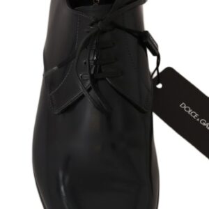 Dolce & Gabbana Elegant Dark Blue Leather Derby Shoes