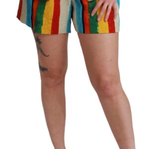 Dolce & Gabbana Multicolor Striped High-Waist Shorts