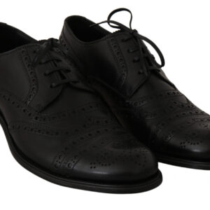 Dolce & Gabbana Elegant Black Leather Derby Wingtip Dress Shoes