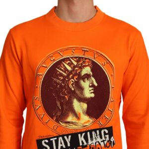 Dolce & Gabbana Regal Crewneck Cotton Sweater in Orange