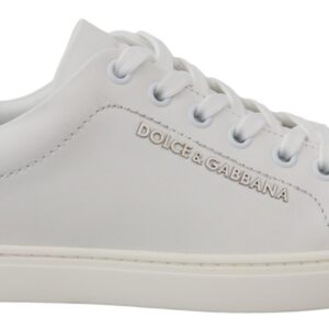 Dolce & Gabbana Chic White Leather Sneakers with Purple Accents