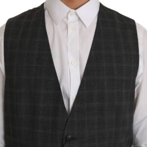 Dolce & Gabbana Elegant Checkered Wool Vest for the Urbane Man