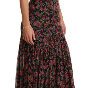 Dolce & Gabbana Elegant Black Silk Floral A-Line Gown