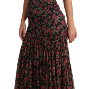 Dolce & Gabbana Elegant Black Silk Floral A-Line Gown