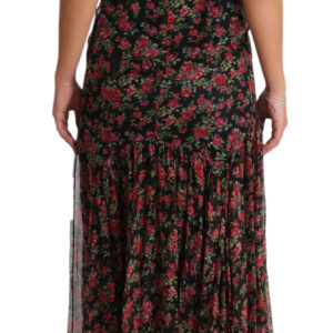 Dolce & Gabbana Elegant Black Silk Floral A-Line Gown