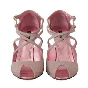 Dolce & Gabbana Pink Glitter Peep Toe High Heels Sandals