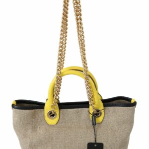 Dolce & Gabbana Beige Linen-Calf Tote with Gold Chain