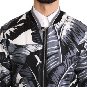 Dolce & Gabbana Elegant Banana Leaf Print Silk Bomber Jacket