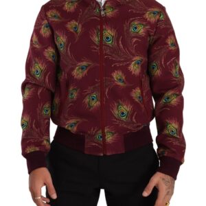 Dolce & Gabbana Radiant Red Peacock Print Bomber Jacket