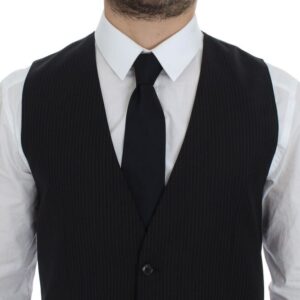 Dolce & Gabbana Elegant Black Striped Wool Dress Vest