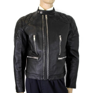 Burberry Men’s Black Leather Diamond Quilted Biker Jacket