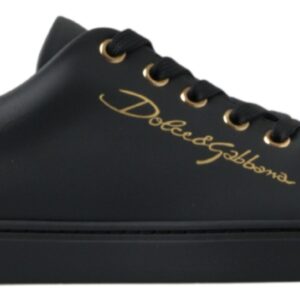 Dolce & Gabbana Black Gold Leather Classic Sneakers