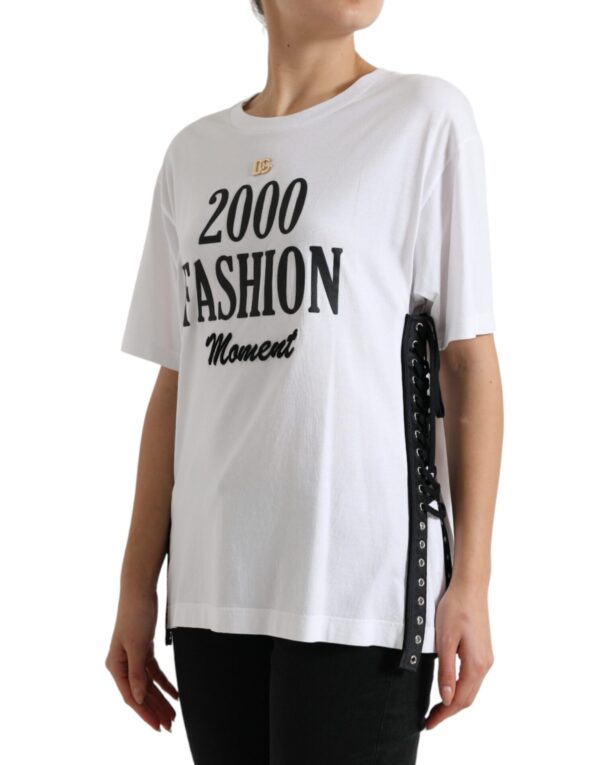 Dolce & Gabbana Elegant White Lace-Up Cotton Tee - Image 2